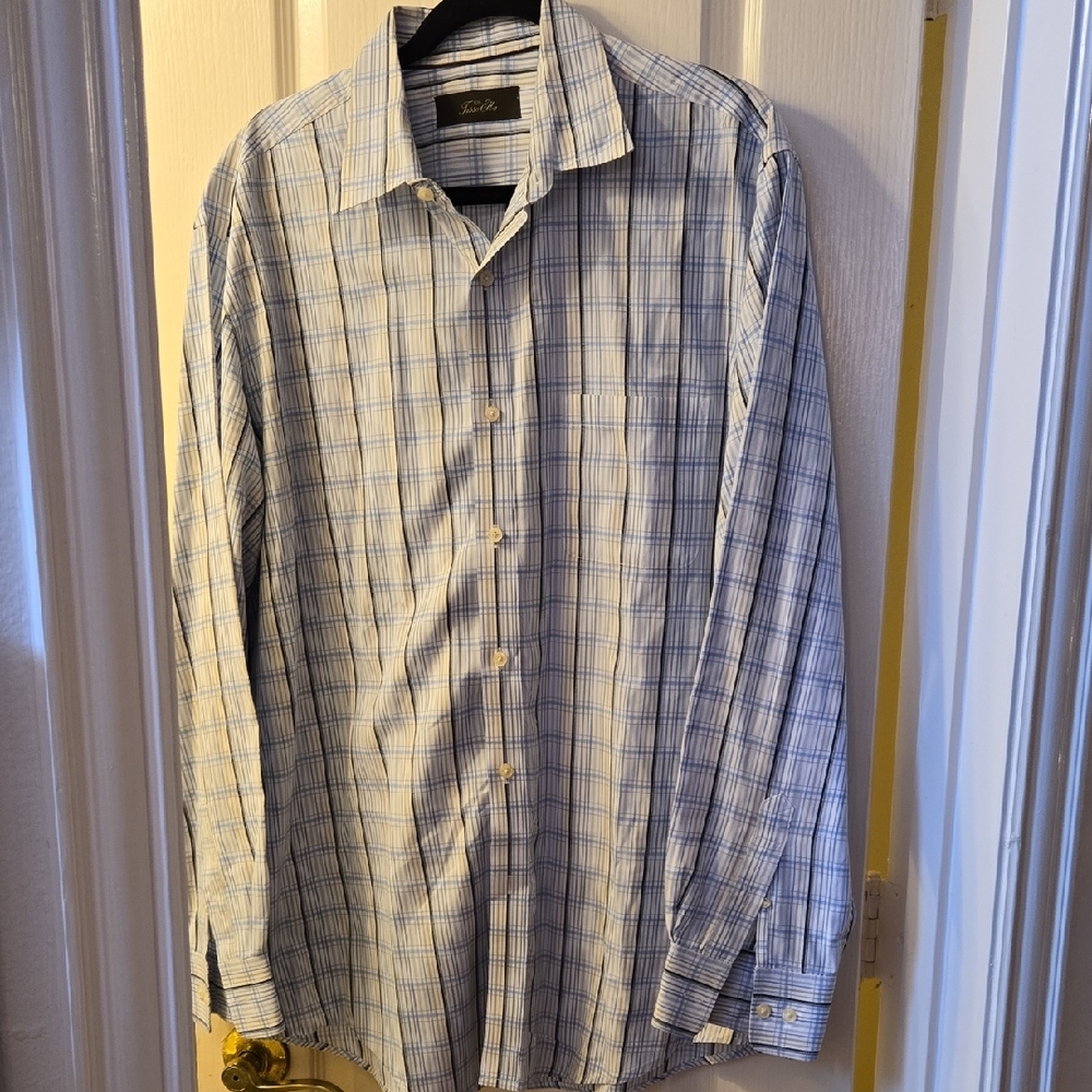 Tasso Elba Men's Light Blue Checkered Shirt Size Large